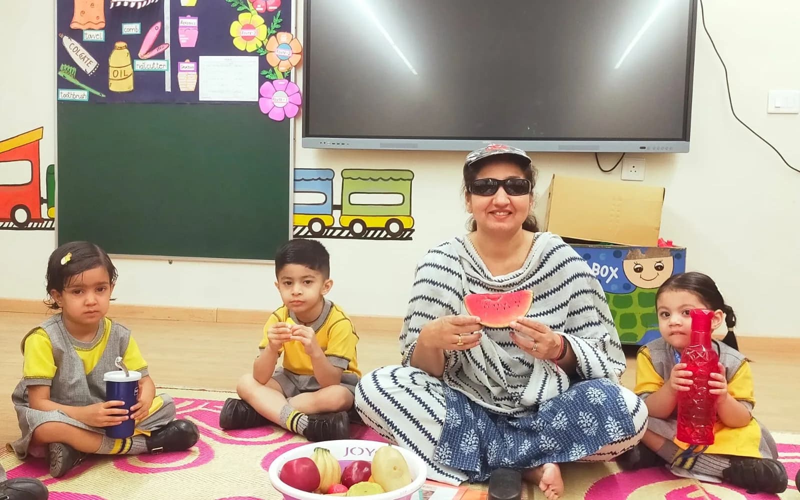 Students and a guest sharing stories during a classroom event